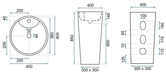 REA-U5635 - Lavoar pe pardoseală BLANKA, 85x40 cm, ceramică, alb lucios