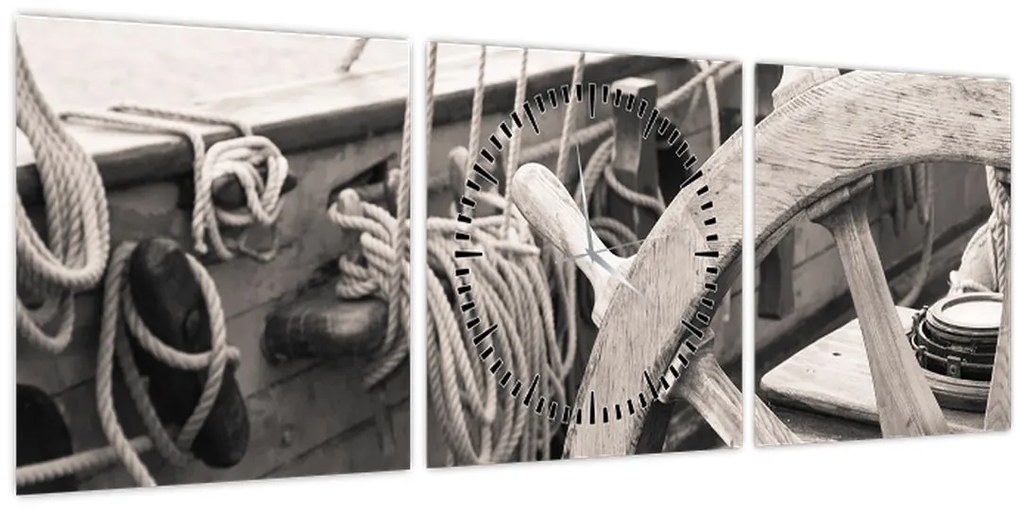 Tablou - Cârma de barcă cu vele (cu ceas) (90x30 cm)