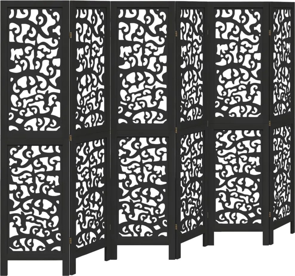 vidaXL Paravan de cameră cu 6 panouri, negru, lemn masiv paulownia