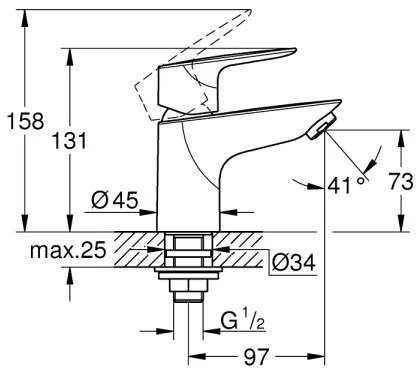 GROHE 32861001 - Baterie monocomandă BAUEDGE 131 mm, crom lucios
