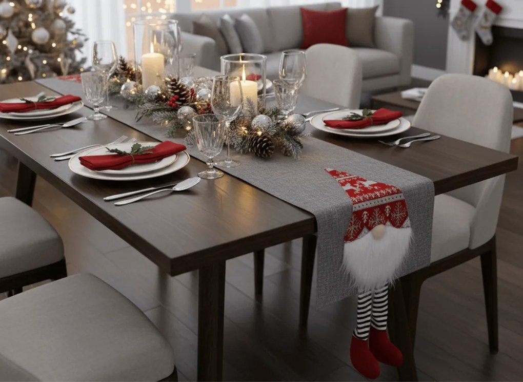Fugar de masa de Craciun NORDIC GNOME 34x180 cm, gri