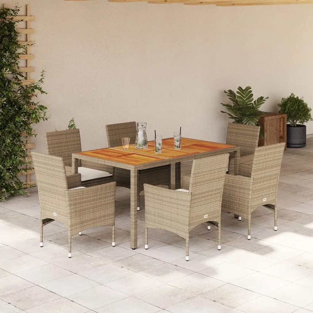 Set mobilier gradina cu perne 7 piese bej poliratan lemn acacia