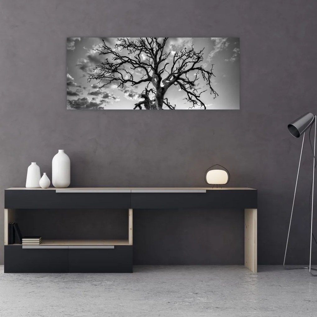 Tablou - Copacul, alb-negru (120x50 cm)