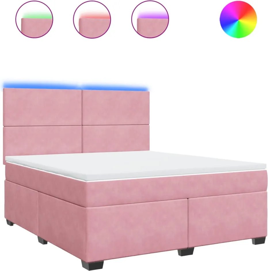 vidaXL Pat box spring cu saltea, roz, 180x200 cm, catifea