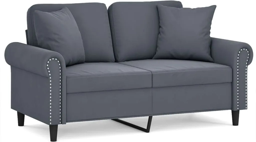 vidaXL Canapea cu 2 locuri cu pernuțe, gri închis, 120 cm, catifea