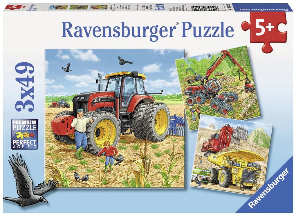 PUZZLE MASINARII, 3X49 PIESE - RAVENSBURGER (RVSPC08012)