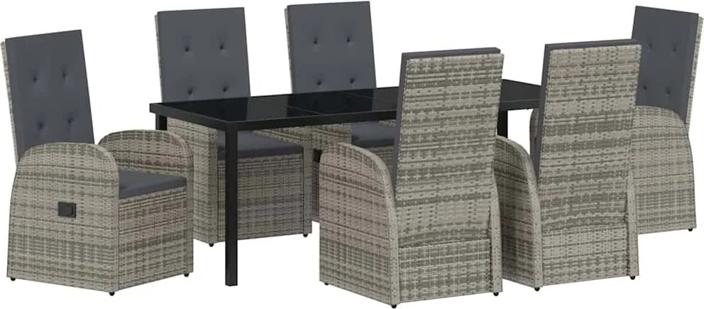 vidaXL Set de masă pentru grădină cu pernă 7 pcs Gri poliratan