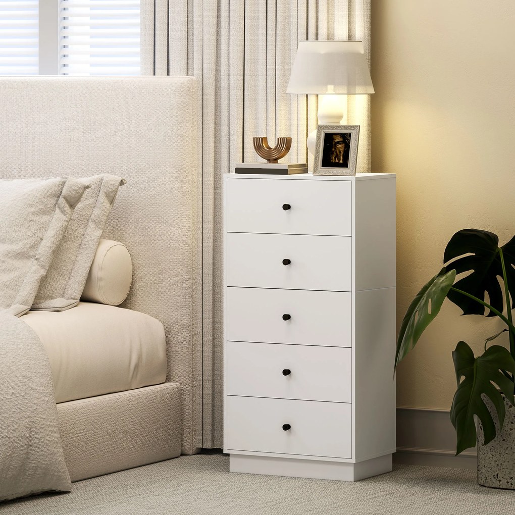 HOMCOM Comoda Sideboard cu 5 sertare Comodă din lemn în stil modern 47 x 29 x 95 cm Alb | Aosom Romania