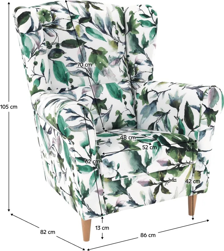 Fotoliu, material textil model frunze verzi, CHARLOT