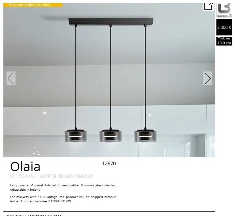 Lustra LED suspendata design modern Olaia 3L Fumuriu