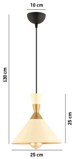 Pendul cu cablu MONZA 1x E27/40W/230V Ø 25 cm crem/auriu