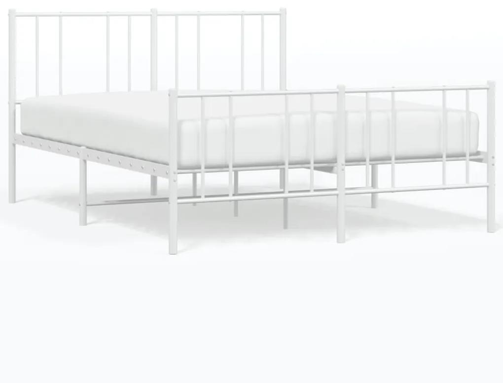 352546 vidaXL Cadru de pat metalic cu tăblie, alb, 135x190 cm
