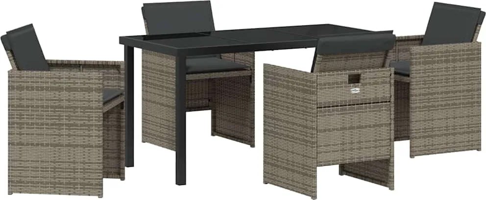 vidaXL Set de masă pentru grădină cu pernă 5 pcs Gri poliratan