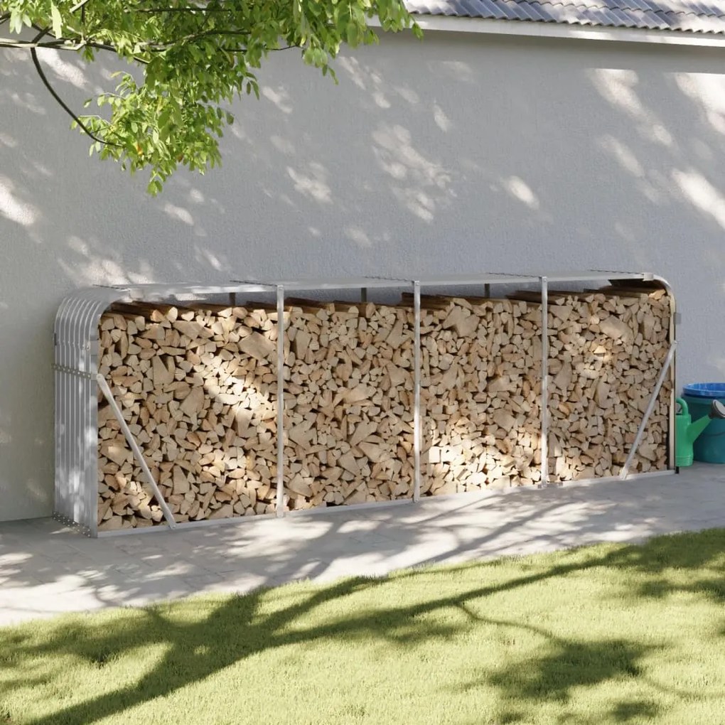 vidaXL Suport pentru lemne gri deschis 300x45x100 cm oțel galvanizat