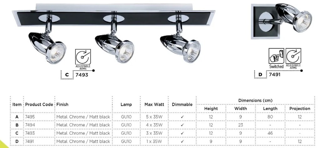 Plafoniera moderna cu 5 spoturi directionabile Comet 7495 SRT