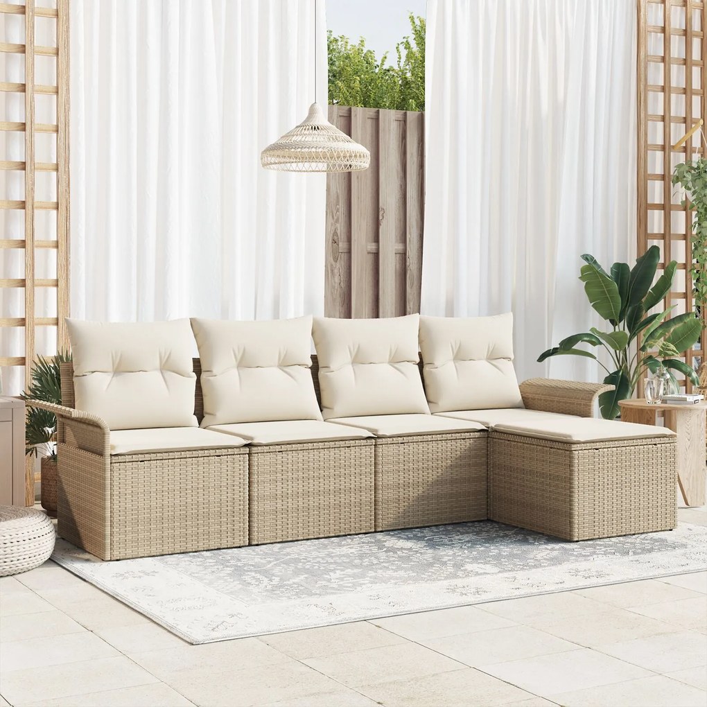 vidaXL Set de canapele pentru grădină cu pernă 5 pcs Bej Rattan poli