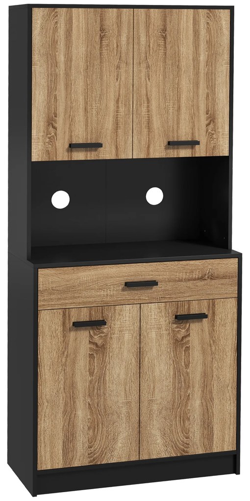 HOMCOM Bufet de bucătărie Dulap de depozitare, 2 dulapuri 4 uși 1 sertar, pasaje pentru cabluri 80L x 40P x 180H cm | Aosom Romania