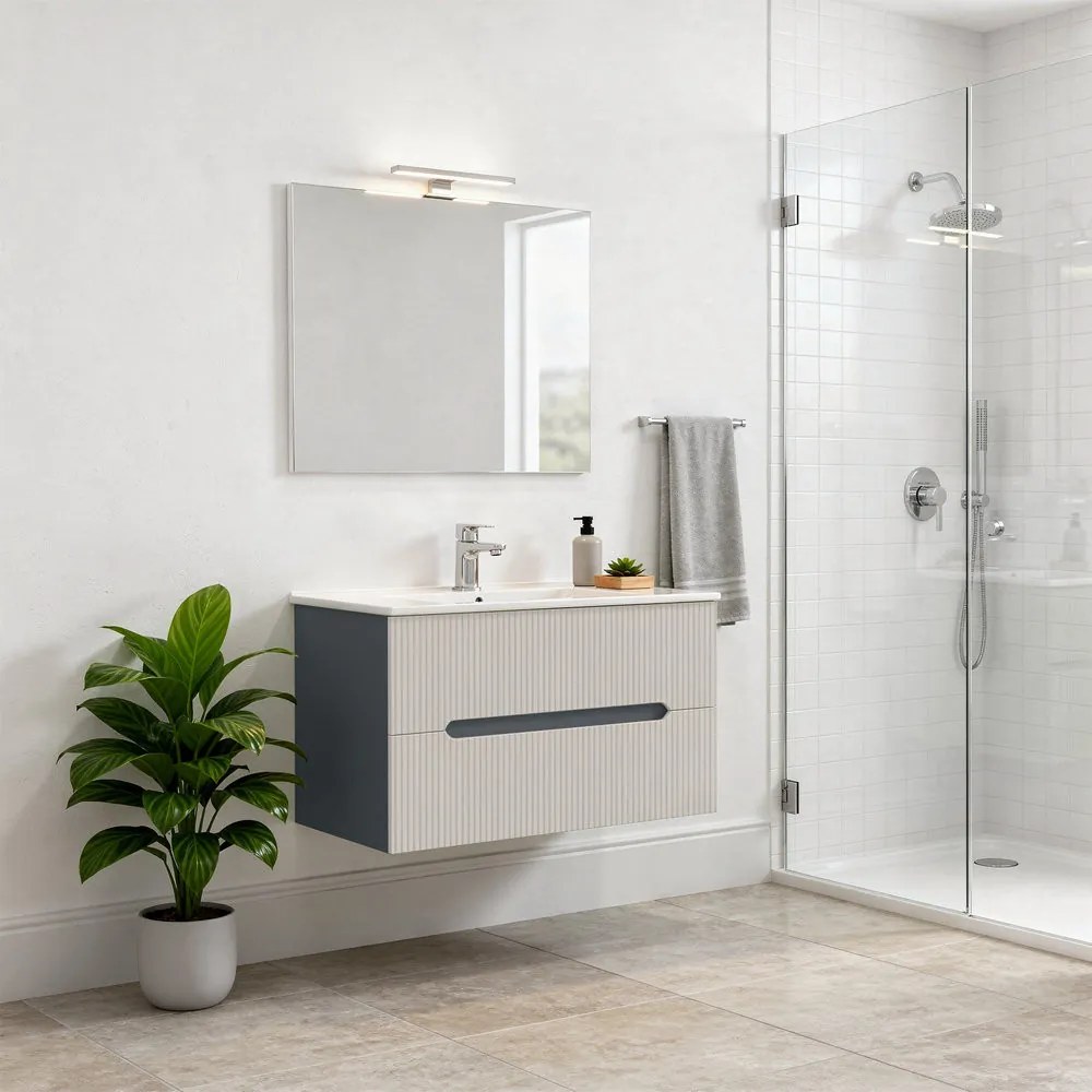 Trent 80 dulap de baie inferior cu chiuvetă ceramică (2 sertare) gri antracit-alb