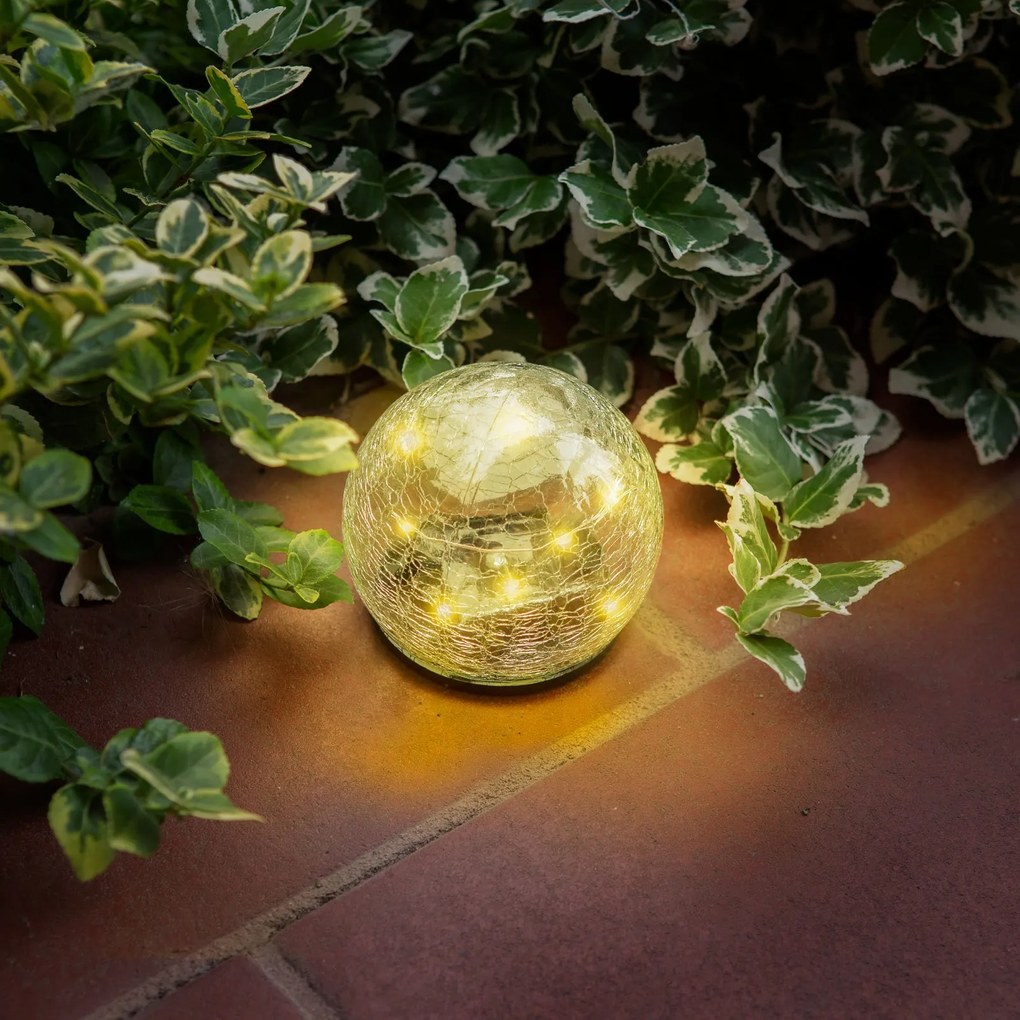 Sfera solara din sticla - 10 cm - 10 LED alb cald