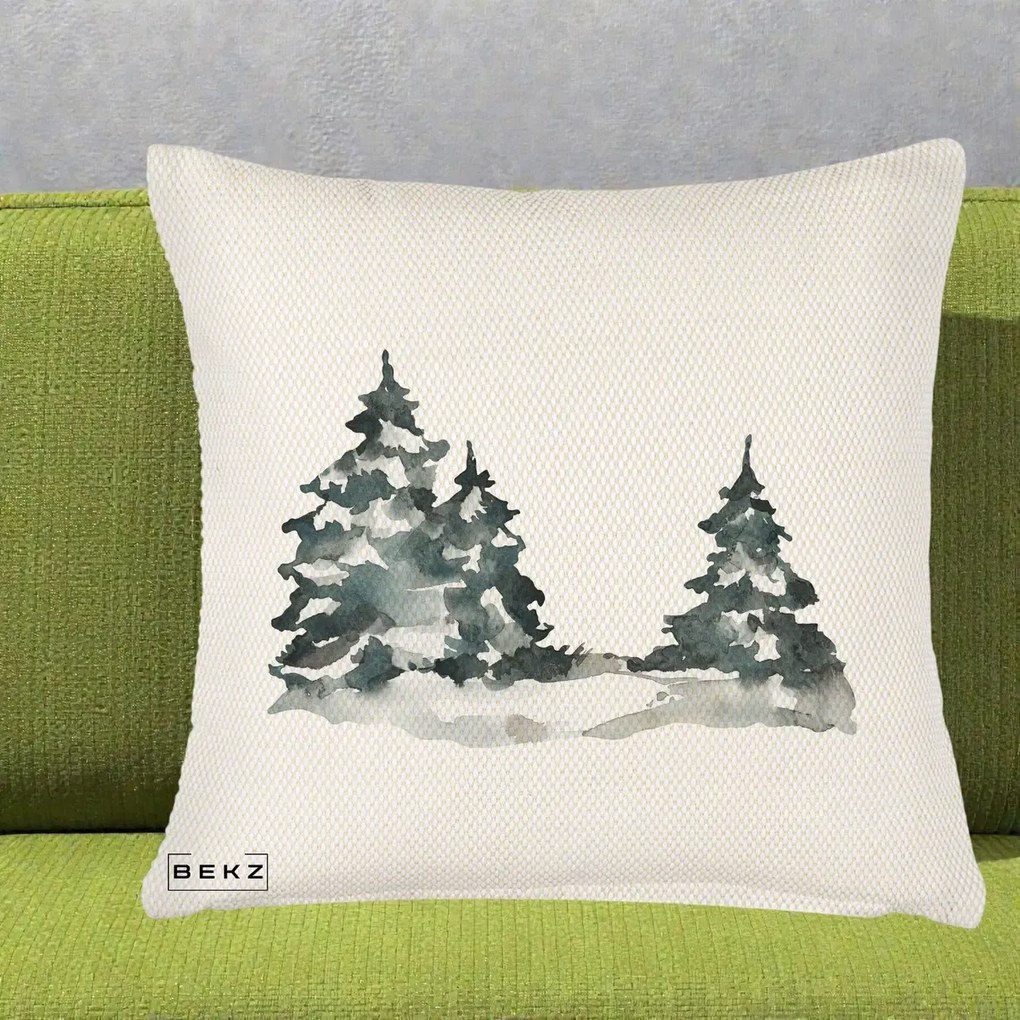 Perna Decorativa Brazi Inzapeziti Acuarela, 40x40 cm, Crem Reliefat, Husa Detasabila, Perna Inclusa, BEKZ®