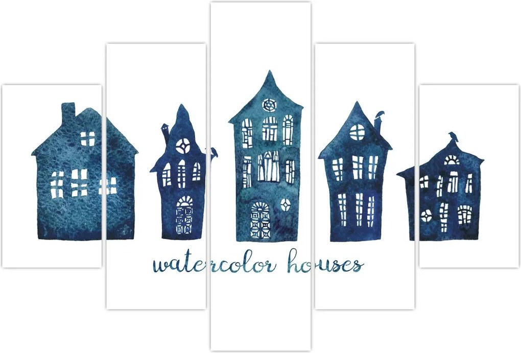 Tablou - Case de acuarelă albastru (150x105 cm)