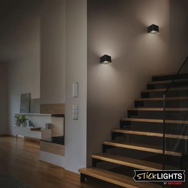 Briloner 3879015 - Aplica LED reîncărcabilă pentru perete cu senzor BORRA, 1,5 W/5 V, 3600 mAh, neagră