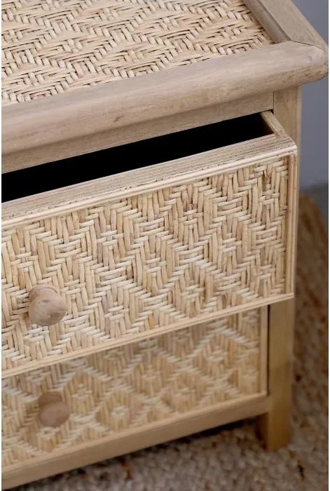 Noptieră din lemn si rattan împletit, 2 sertare, "Braided"
