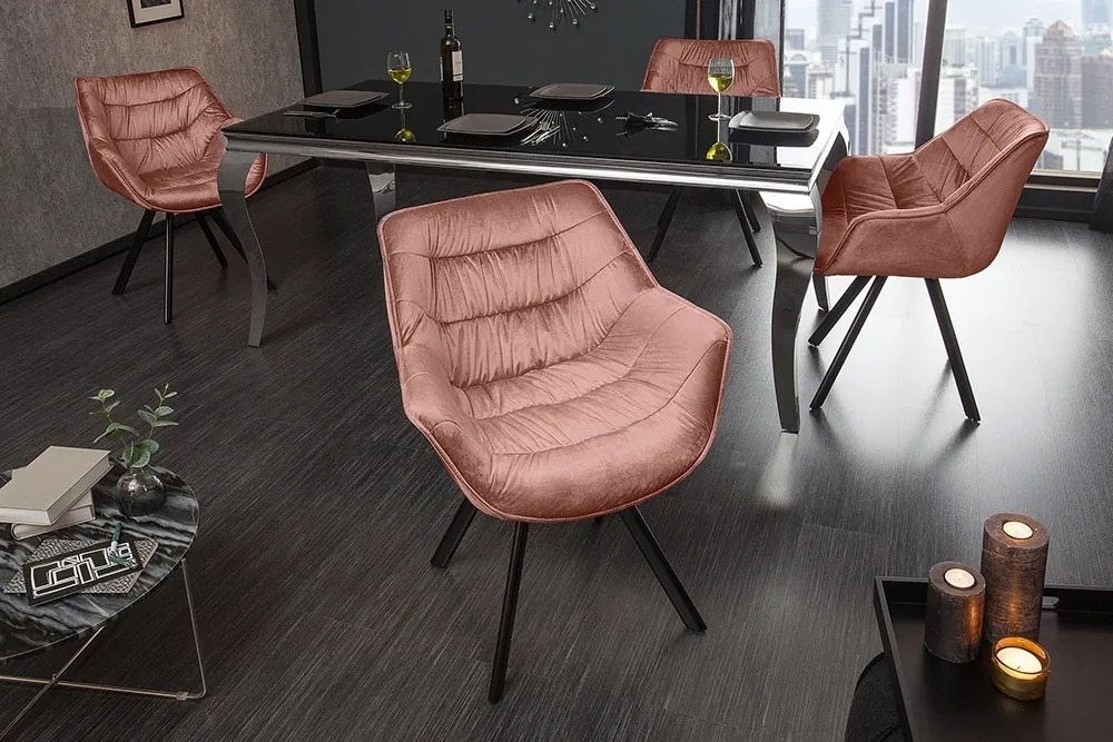 Scaun design retro Dutch Comfort, catifea roz