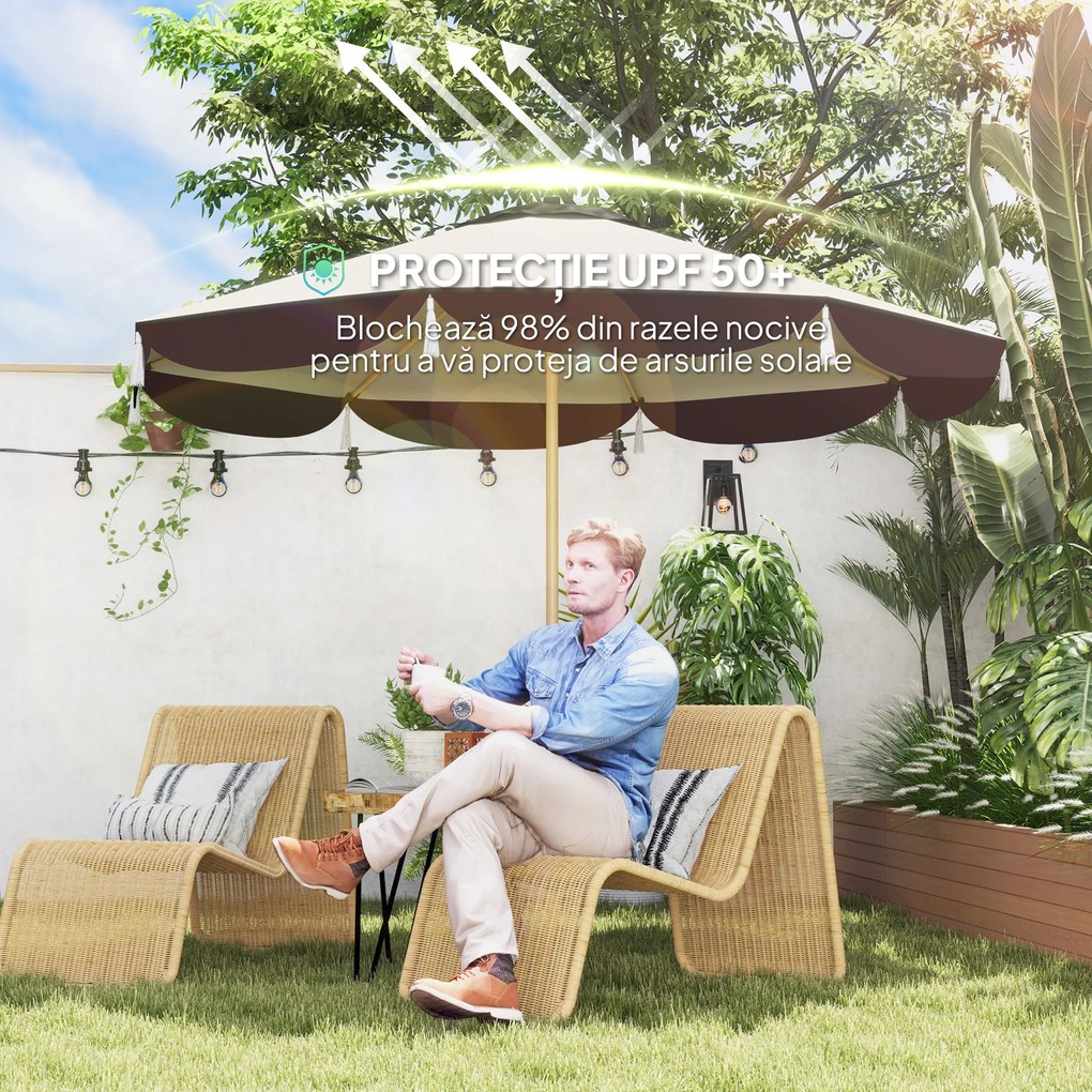 Outsunny Umbrelă de Soare cu UPF 50+ și 8 spițe, Φ2,66x2,34 m, Bej | Aosom Romania