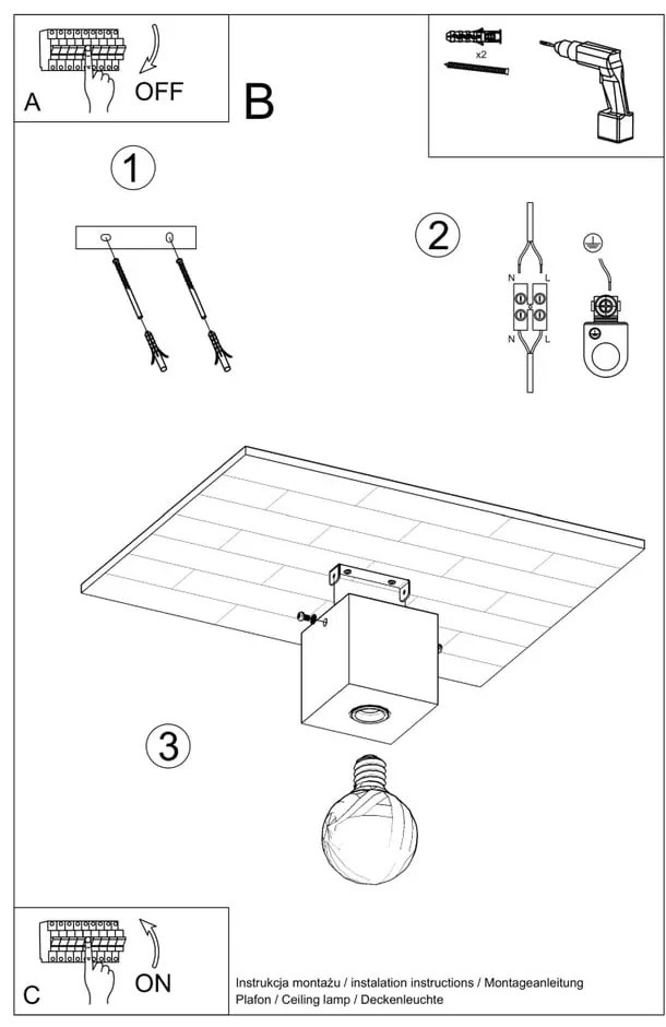 Plafonieră în culoare naturală 10x10 cm Gabi – Sollux