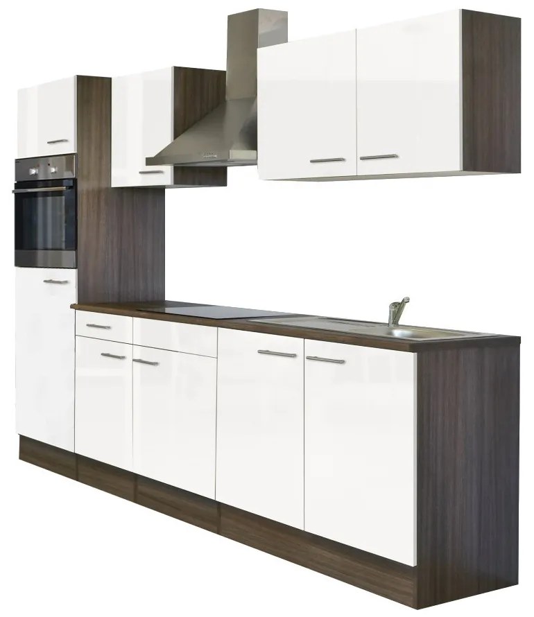 Mobilă de bucătărie Yorki cu corp din stejar Yorki, față alb satinat, dimensiune 270 cm