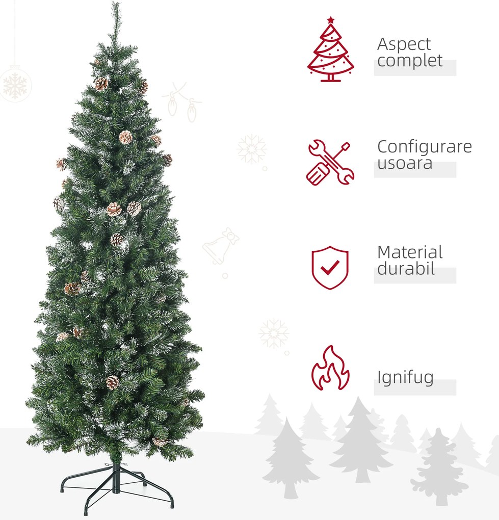 Pom de Craciun Artificial Inalt de 6 ft Tip Creion cu 618 Ramuri Scufundate In Zapada, Deschidere Automata, Baza de Otel, Verde HOMCOM | Aosom Romania