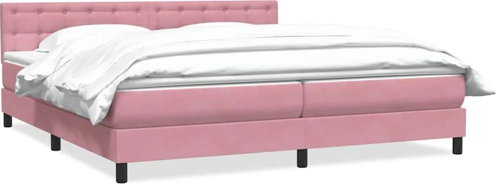 vidaXL Pat box spring cu saltea, roz, 180x210 cm, catifea