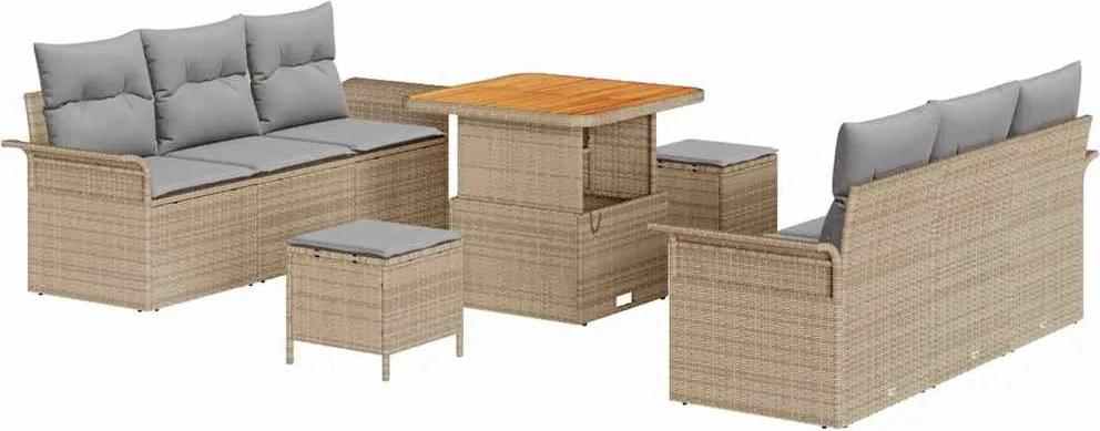 vidaXL Set de canapele pentru grădină 9 pcs Beige și gri deschis