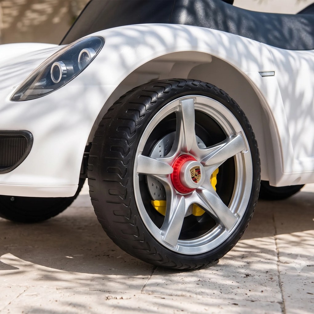AIYAPLAY Mașinuță de Împins pentru Copii cu Licență Porsche, Claxon, Faruri și Sunet de Pornire, PP, Alb | Aosom Romania