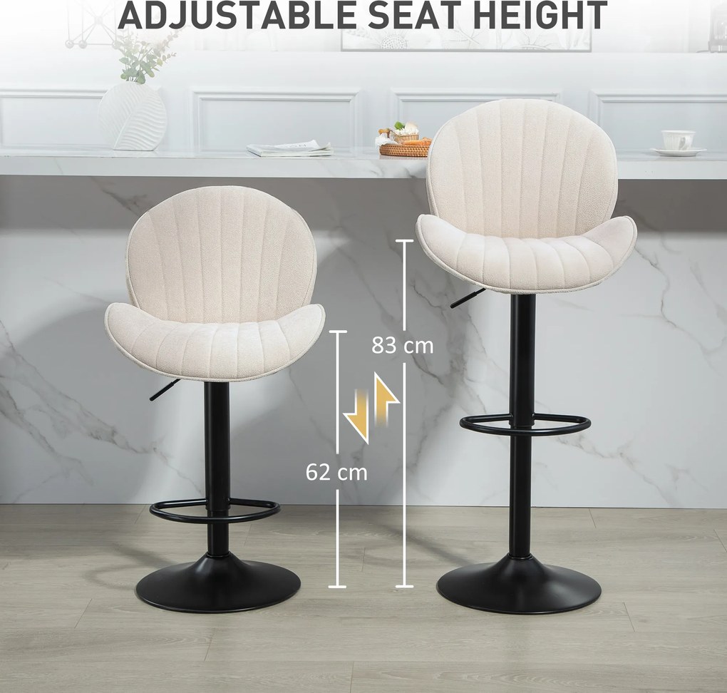 HOMCOM Set de 2 Scaune de Bar cu Suport pentru Picioare, din Țesătură cu Efect de Cinilie, 48x50x94-115 cm, Negru și Bej | Aosom Romania