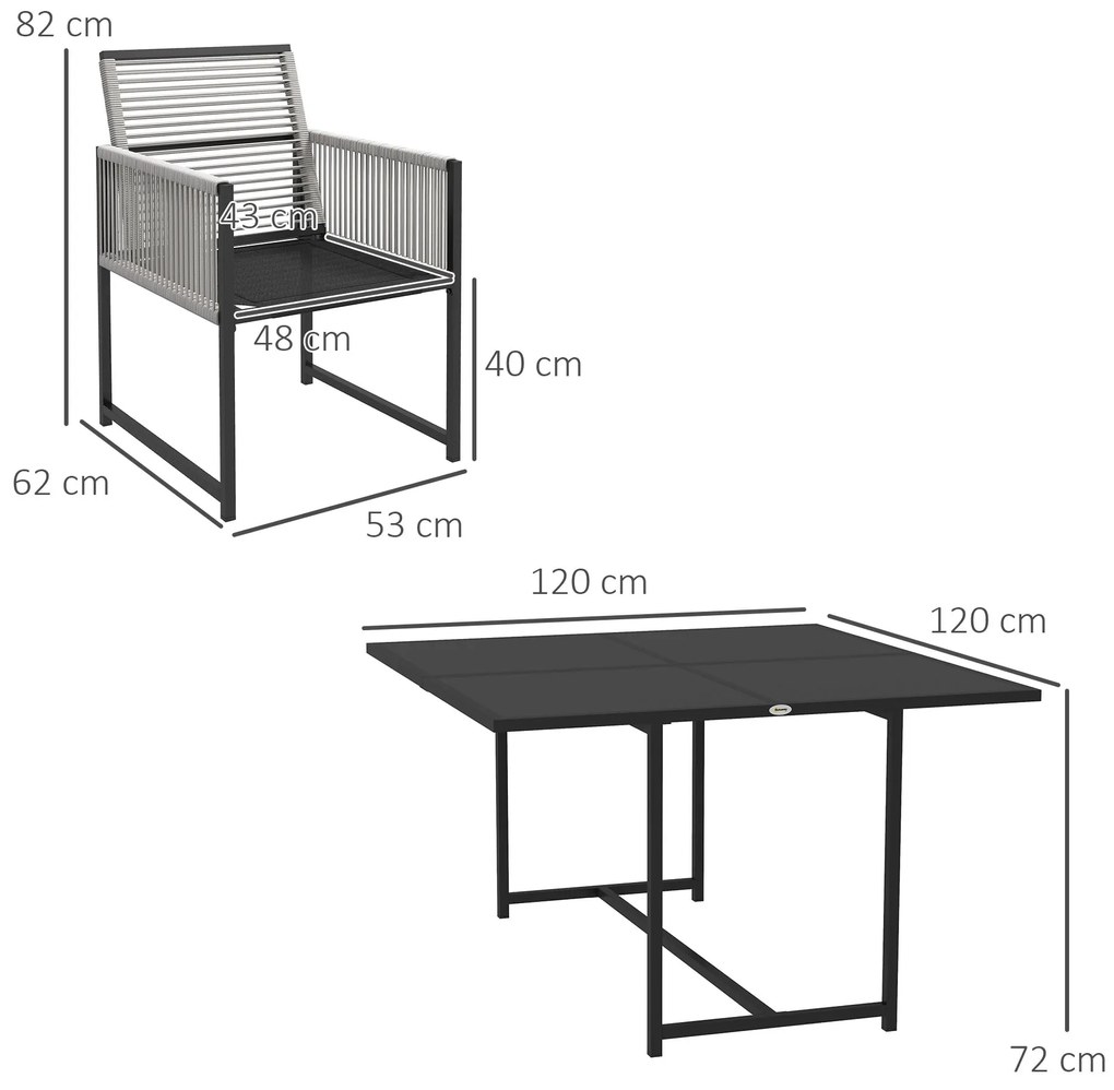 Outsunny Salon de grădină set masă și scaune cu 1 masă de dining și 4 scaune spătar pliabil tavă sticlă securizată | Aosom Romania
