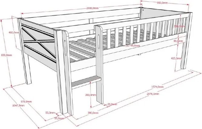 Pat pentru copii alb înalt din lemn de pin cu somieră 90x200 cm Scott – Vipack