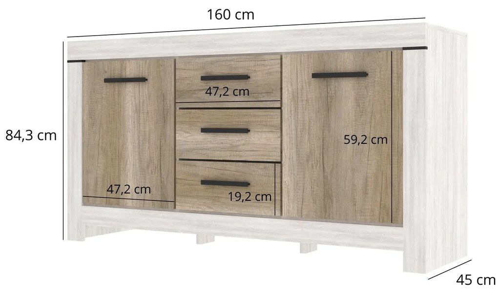 Comodă Bloquearon 1 (pin canyon + stejar karabela). 1116765
