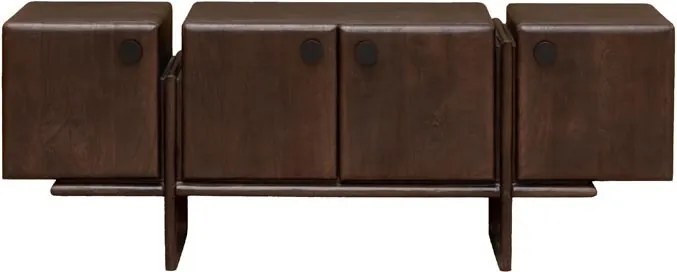 Comodă TV din lemn de mango și metal, cu 4 uși, maro antichizat, finisaj mat, 135×35×50 cm, „Mogadi"