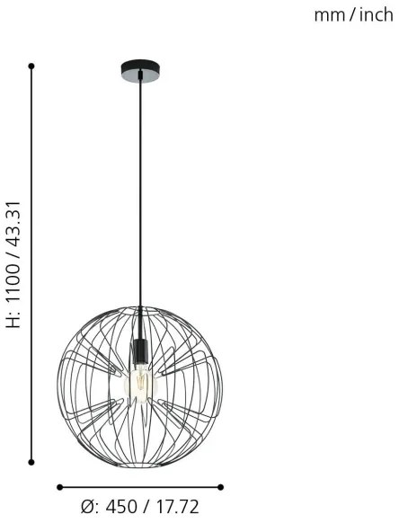 Eglo 98688 - Lustră pe cablu OKINZURI 1xE27/60W/230V