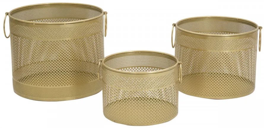 Set 3 suporturi pentru ghivece aurii din metal, ∅ 40 - ∅ 35 - ∅ 30 cm, Cage Mauro Ferretti
