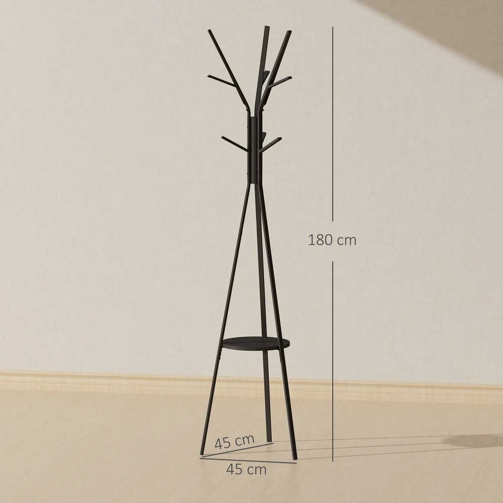 HOMCOM Cuier în Formă de Pom Design Modern, Metal Negru, Ideal pentru Hol, 45x45x180 cm | Aosom Romania