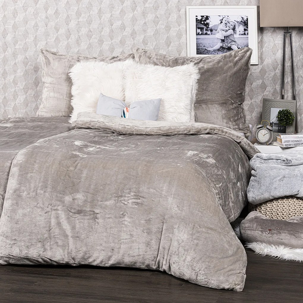 Lenjerie de pat din microflanel 4Home gri, 160 x 200 cm, 70 x 80 cm