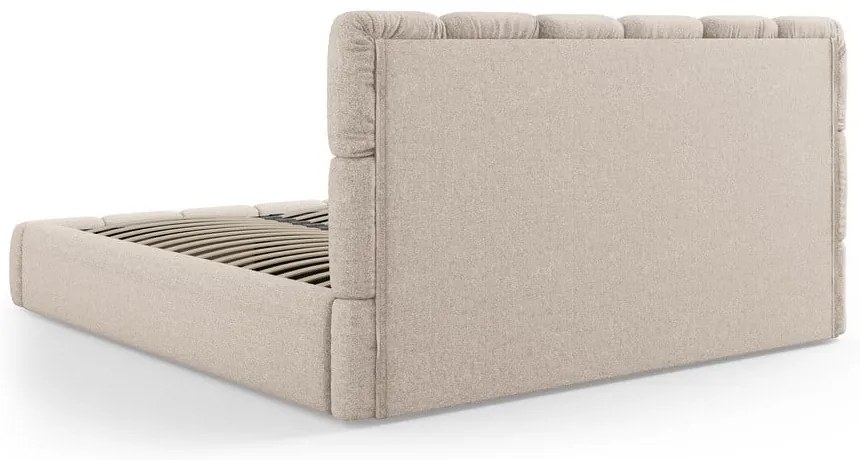 Pat matrimonial bej tapițat cu spațiu de depozitare cu somieră 140x200 cm Bellis – Micadoni Home