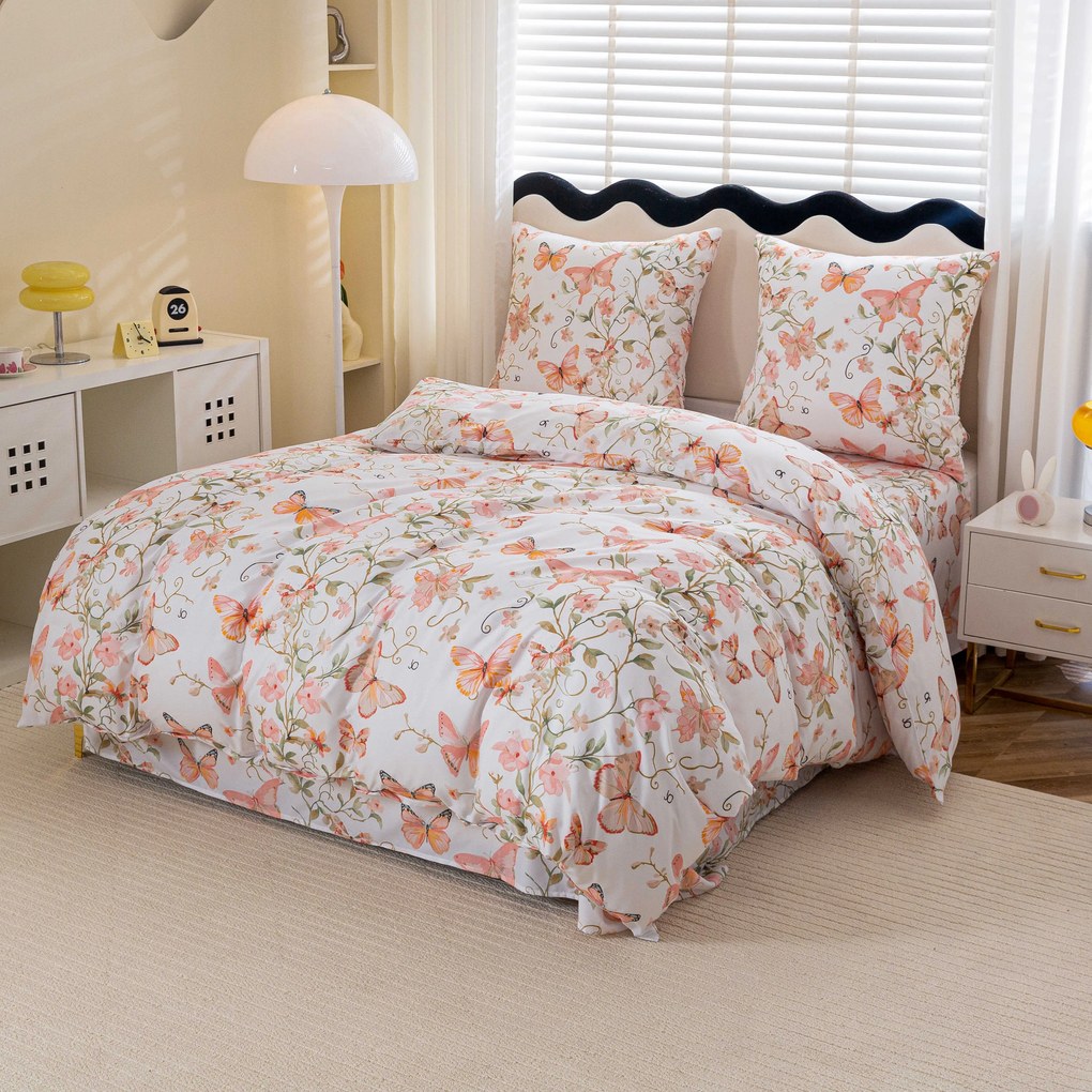 Lenjerie de pat din microfibra ORANGE BUTTERFLY albă Dimensiune lenjerie de pat: 2 buc 70 x 80 cm | 160 x 200 cm