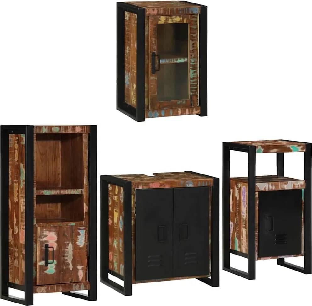 vidaXL Set de mobilier pentru baie cu raft 4 pcs Lemn recuperat solid