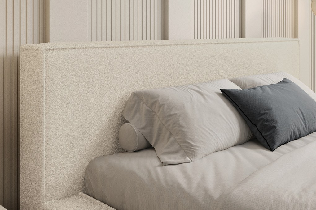 Pat tapițat Nirello 160x200 cu ladă depozitare - boucle bej Quelle 03