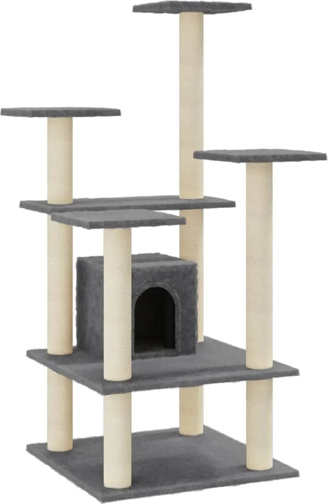 vidaXL Ansamblu pisici cu stâlpi din funie de sisal, gri închis 110 cm