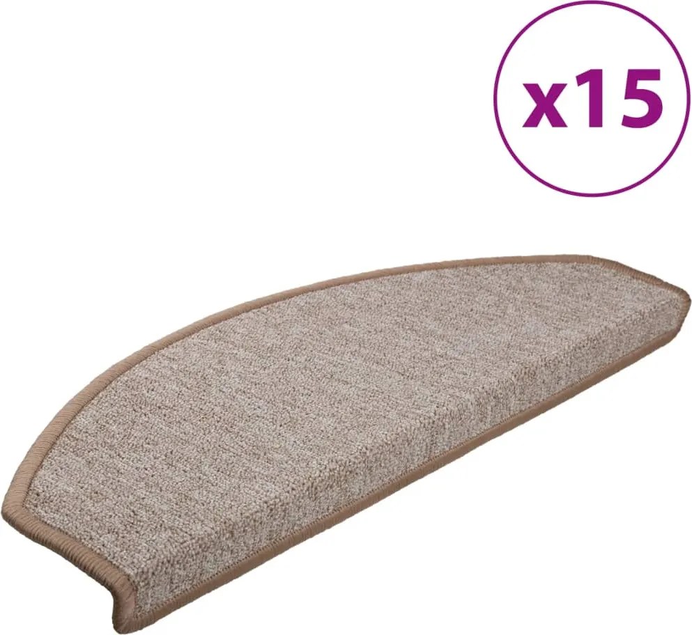 vidaXL Covorașe pentru scări, 15 buc., 65x24x4 cm, maro deschis, semirotunde, mari